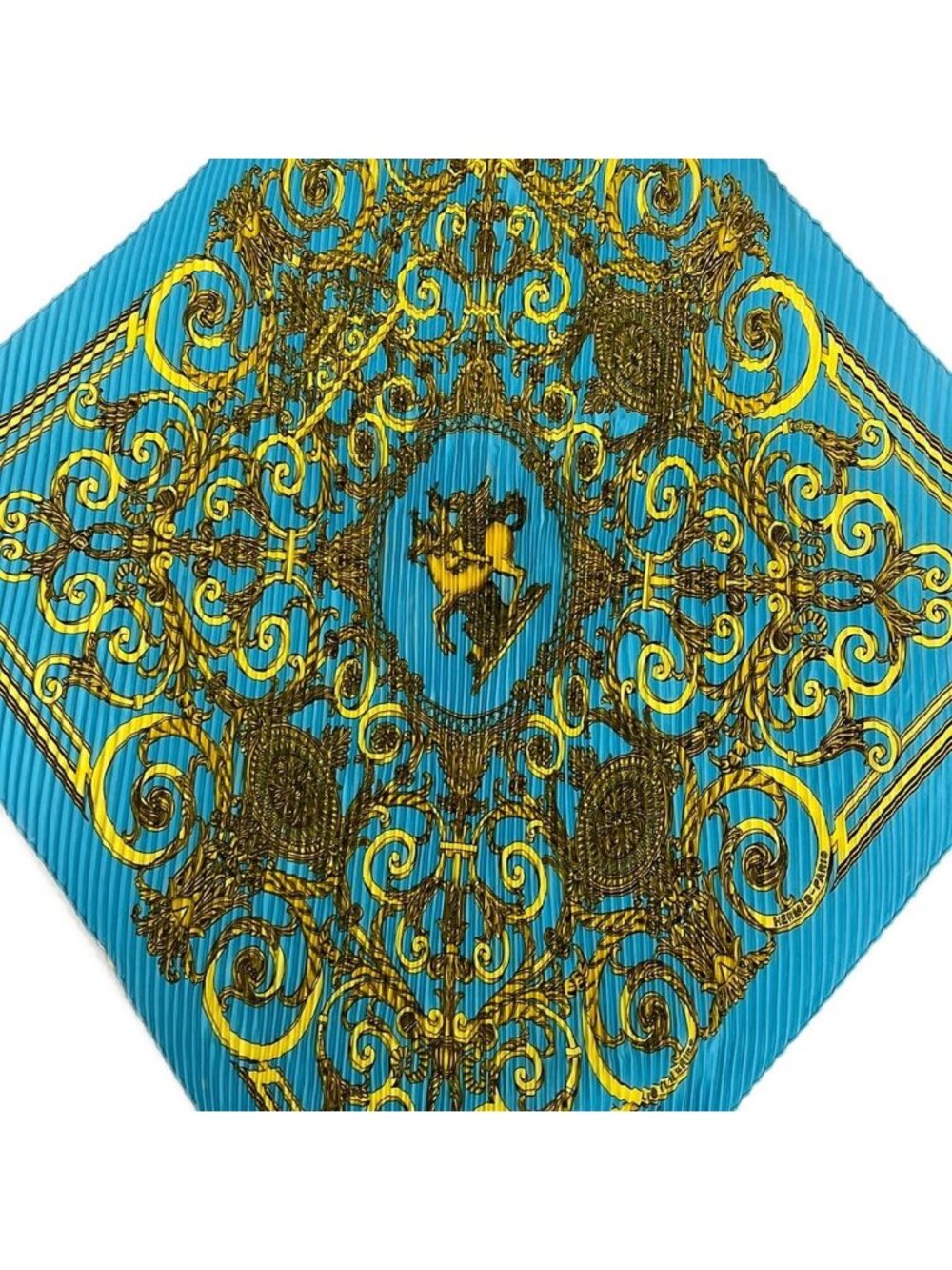 Hermes Scarf Carre Plisse Light Blue Gold Pleats les Tuileries